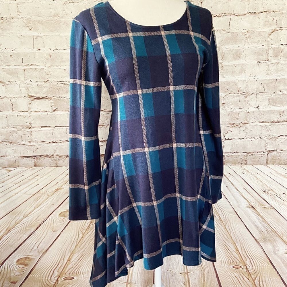 Umgee plaid knit trapeze tunic dress